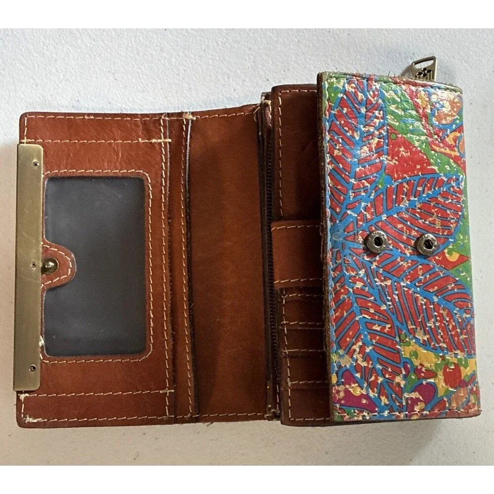 Patricia Nash Tri-fold Wallet Italian Leather Cametti Tropical Gold Floral